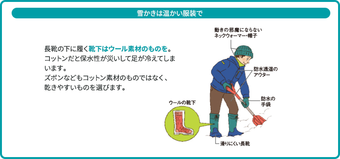 雪かきは温かい服装で